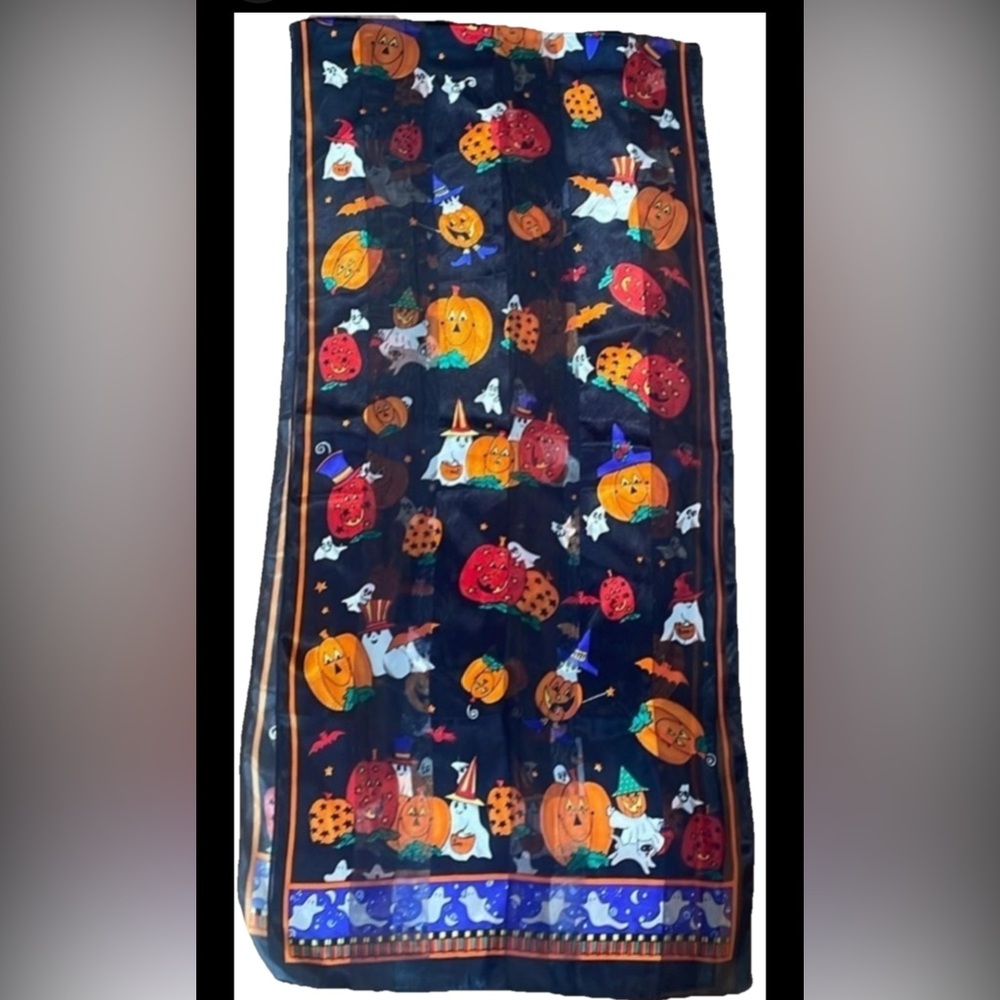 Vintage Colorful Graphic HALLOWEEN Scarf 1980s